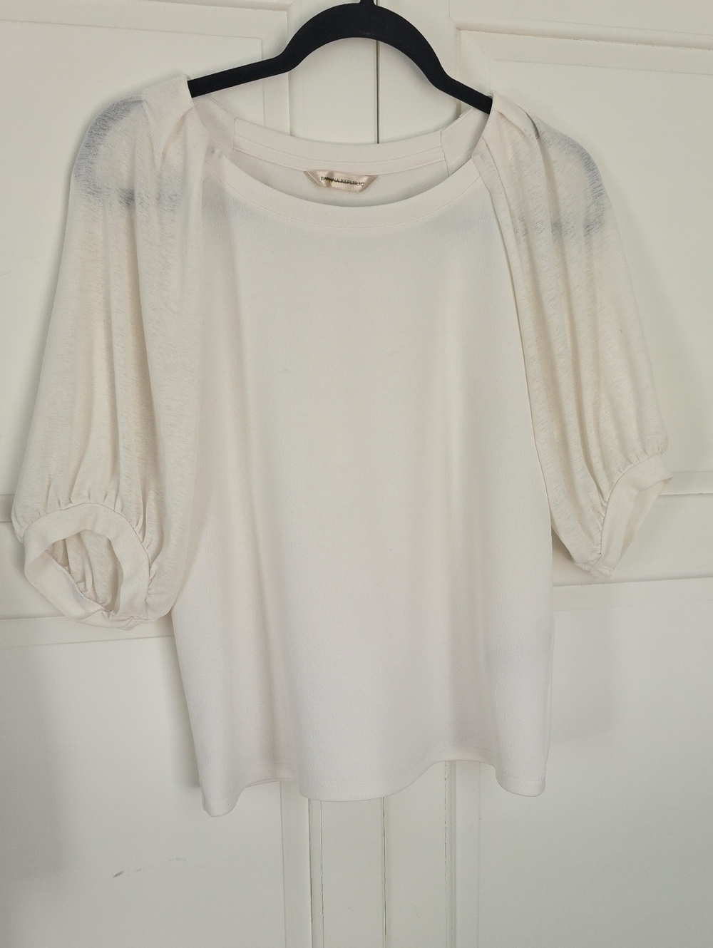 Banana Republic White Puff Sleeve Crewneck Top